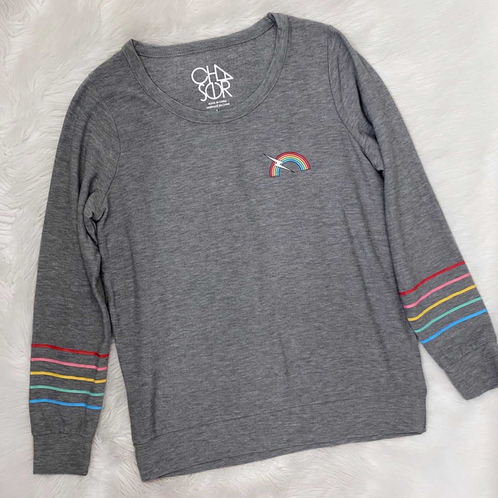 Chaser Gray Rainbow Bolt Graphic Long Sleeve Shirt